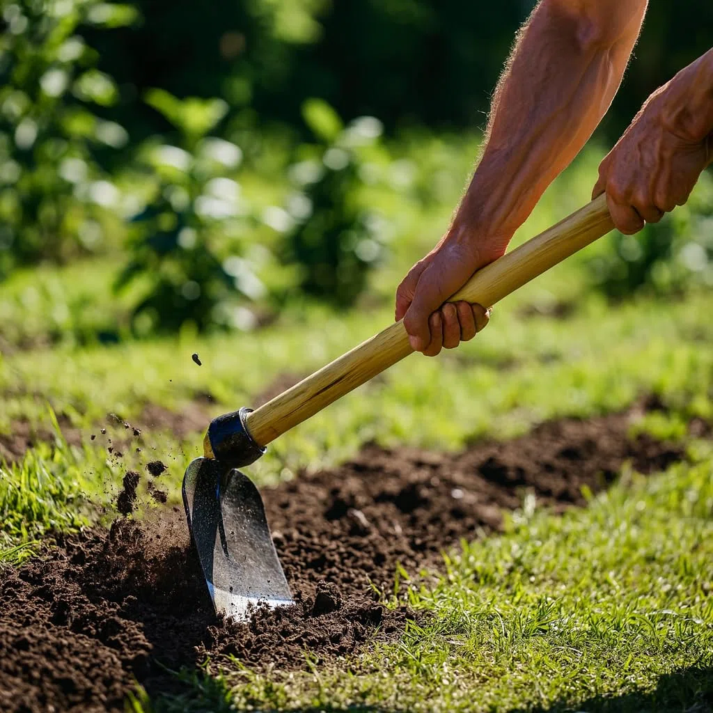 Harbour Housewares Houe à creuser Azada avec manche en bois - 110 cm - Houe de jardin pleine grandeur, outils de jardinage pour le jardinage, creuser le sol, le désherbage, l'aménagement | Acier forgé, manche bois, 110 cm, lame affûtée, équilibrée, travau