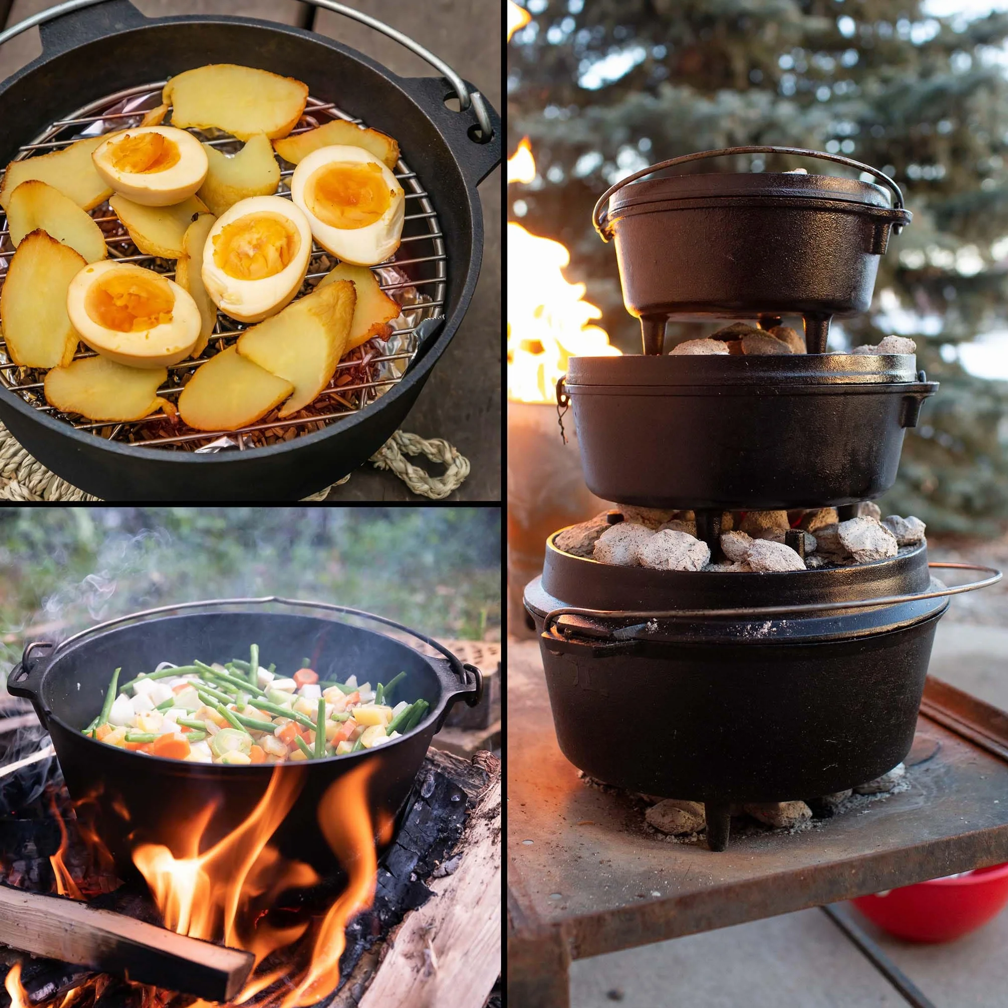 Wiltec Dutch Oven Marmite 8L Fonte Dessous-plat Lève-couvercle Pied de support Fait-tout Pot Cocotte Camping Barbecue Grillade
