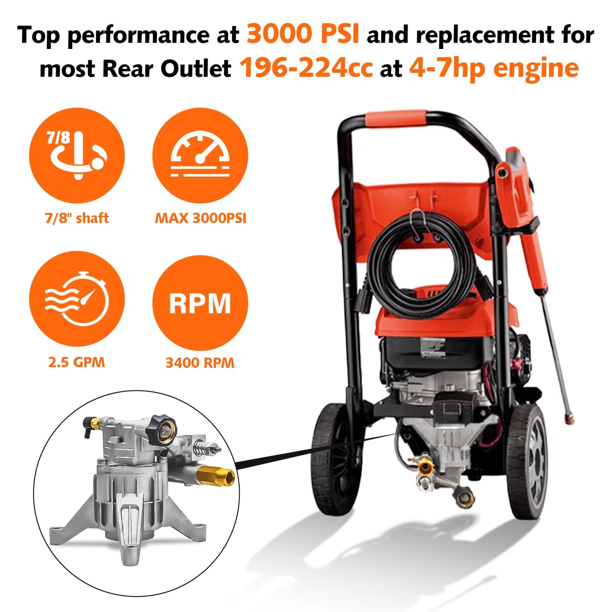 Pompe de rechange verticale pour nettoyeur haute pression 3100 PSI