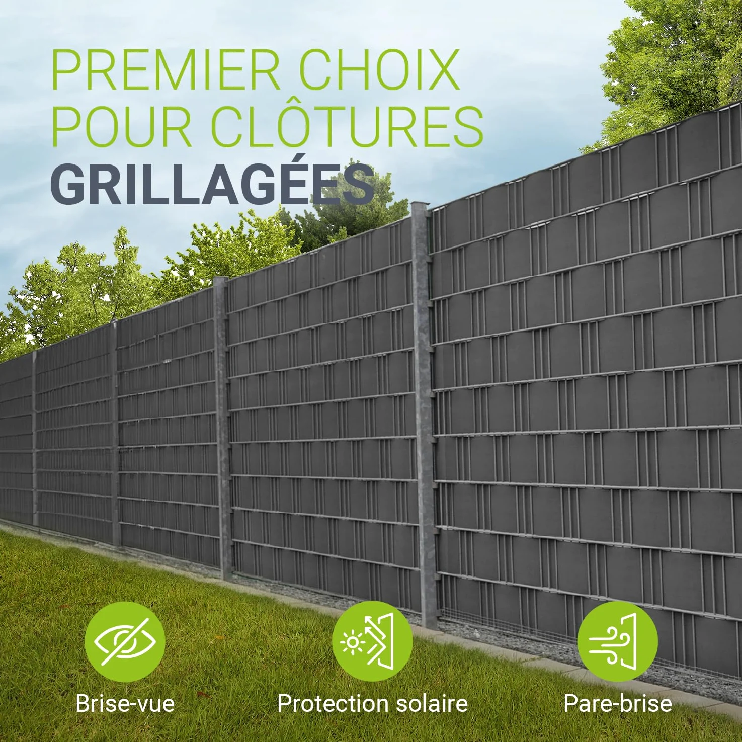 Juskys Rouleaux brise-vue en PVC pour clôtures à barreaux doubles - 2 rouleaux de 35 m, 60 clips de fixation - film anti-regards pour clôture protection visuelle protection contre le vent - anthracite
