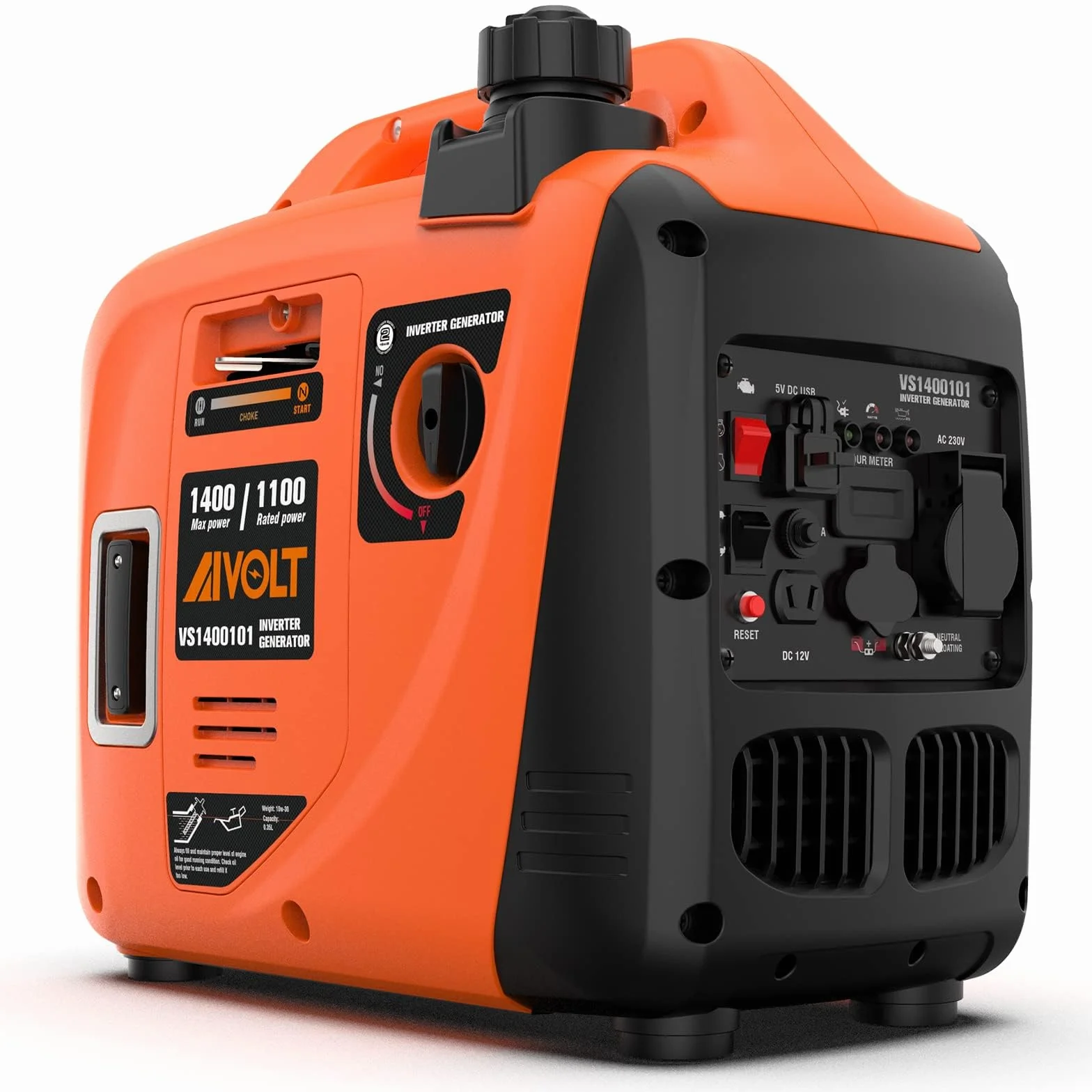 AIVOLT Groupe Électrogène d'essence 1400W Générateur d'onduleur Silencieux avec Prises AC 230V/DC 12V/USB Type-A et Réservoir de 2,5 L Générateur Léger Portable pour Camping Extérieur