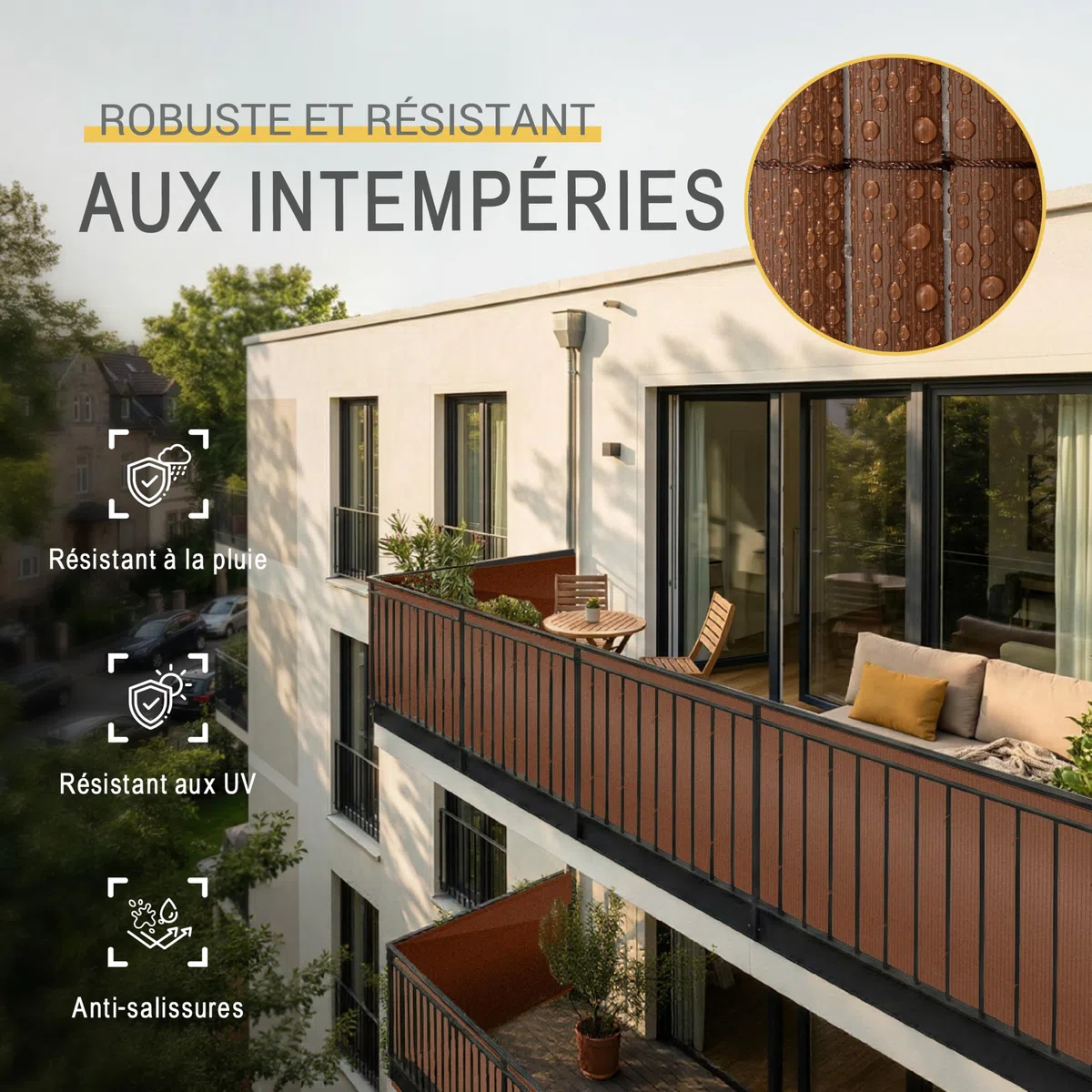 Sol Royal Canisse PVC 180x300 cm avec Triple Renfort – Canisse Brise-Vue Balcon PVC Cache Vue & Cloture Jardin Exterieur – Clips & Profilé de Finition Inclus Résistant Intempéries Anti-UV – Marron