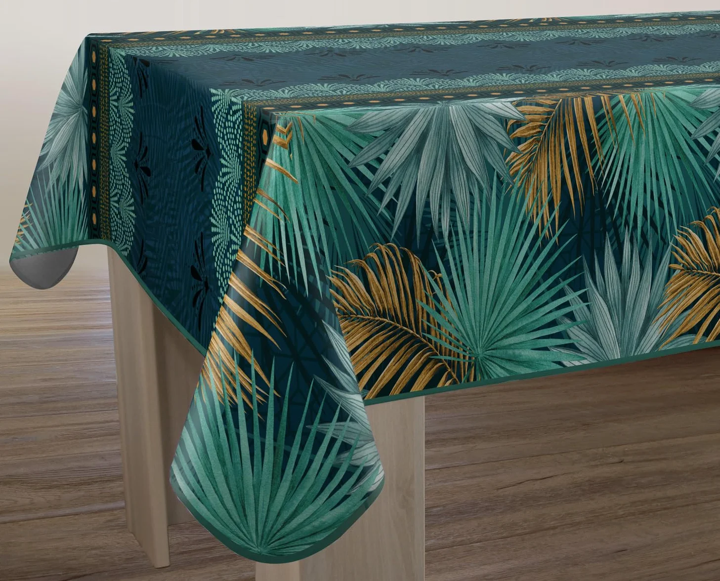 Nappe Anti-Taches Paraiso Le Linge de Jules Rectangle 150 x 300 cm Bleu Vert Moutarde