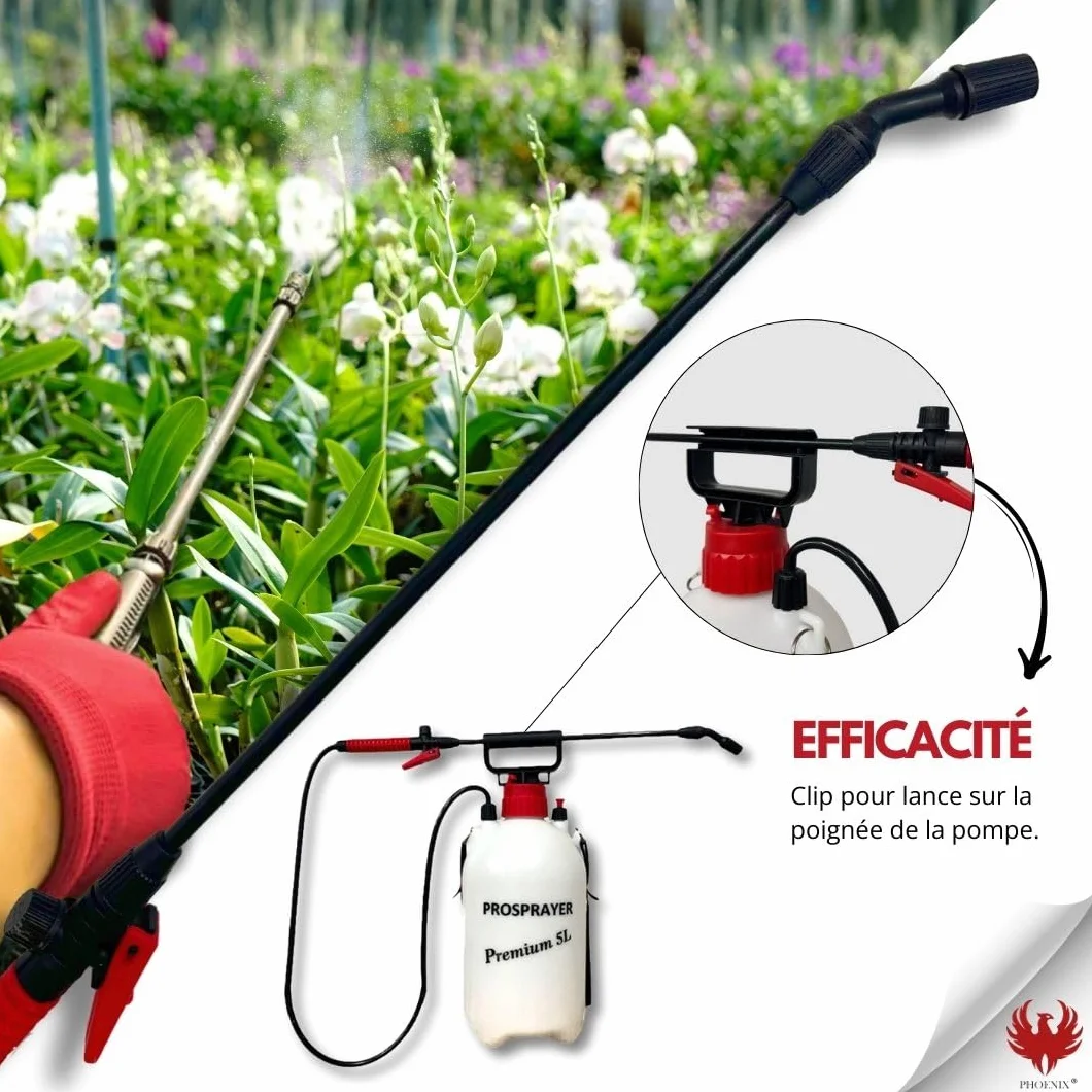Phoenix Pulvérisateur de Jardin 5L Pression Manuel avec Lance Sangle Arrosage Désherbage Herbicides Insecticides