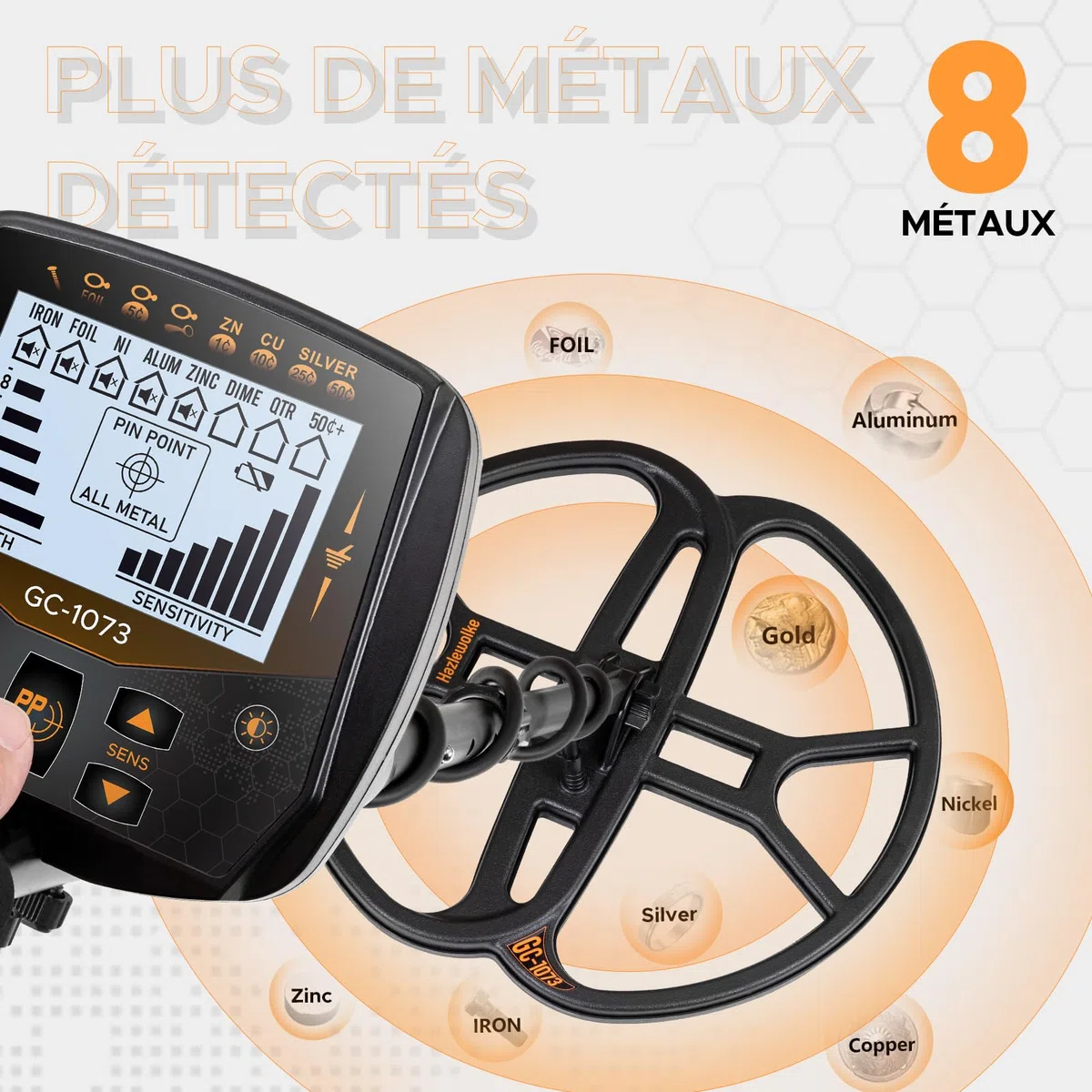 Hazlewolke 33cm detecteur de metaux Professionnel pour Adultes avec Grande Bobine de Recherche étanche Double d, Haute sensibilité et Fonction de pointeur, avec écran LCD rétroéclairé