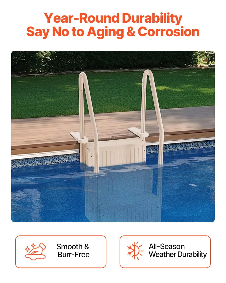 VEVOR Escalier de Piscine en Plastique 4 Marches Antidérapantes, Capacité de Charge 181,4 kg, pour Piscines Creusées Hors Sol 122-137 cm, Taupe