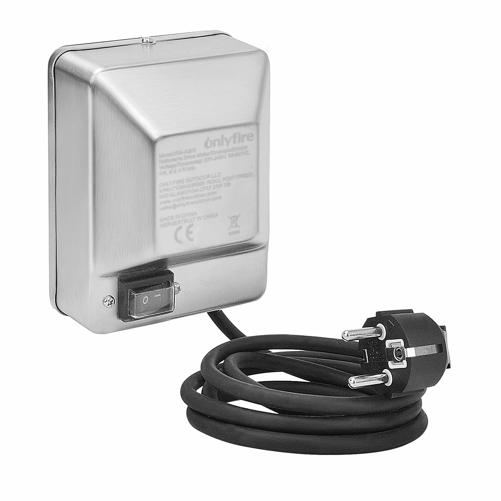 onlyfire Moteur Tourne Broche 220V-240V pour Rôtisserie Électrique, Moteur en Acier Inoxydable pour Tournebroche Barbecue, Capacité de Charge 18 kg, Vitesse 2 TR/Min, Câble de 1.5 m