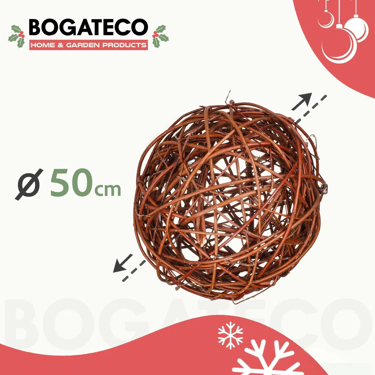 BOGATECO Boule décorative de 50 cm | Boule en osier en 4 tailles | Boule en osier pour jardin, balcon et terrasse