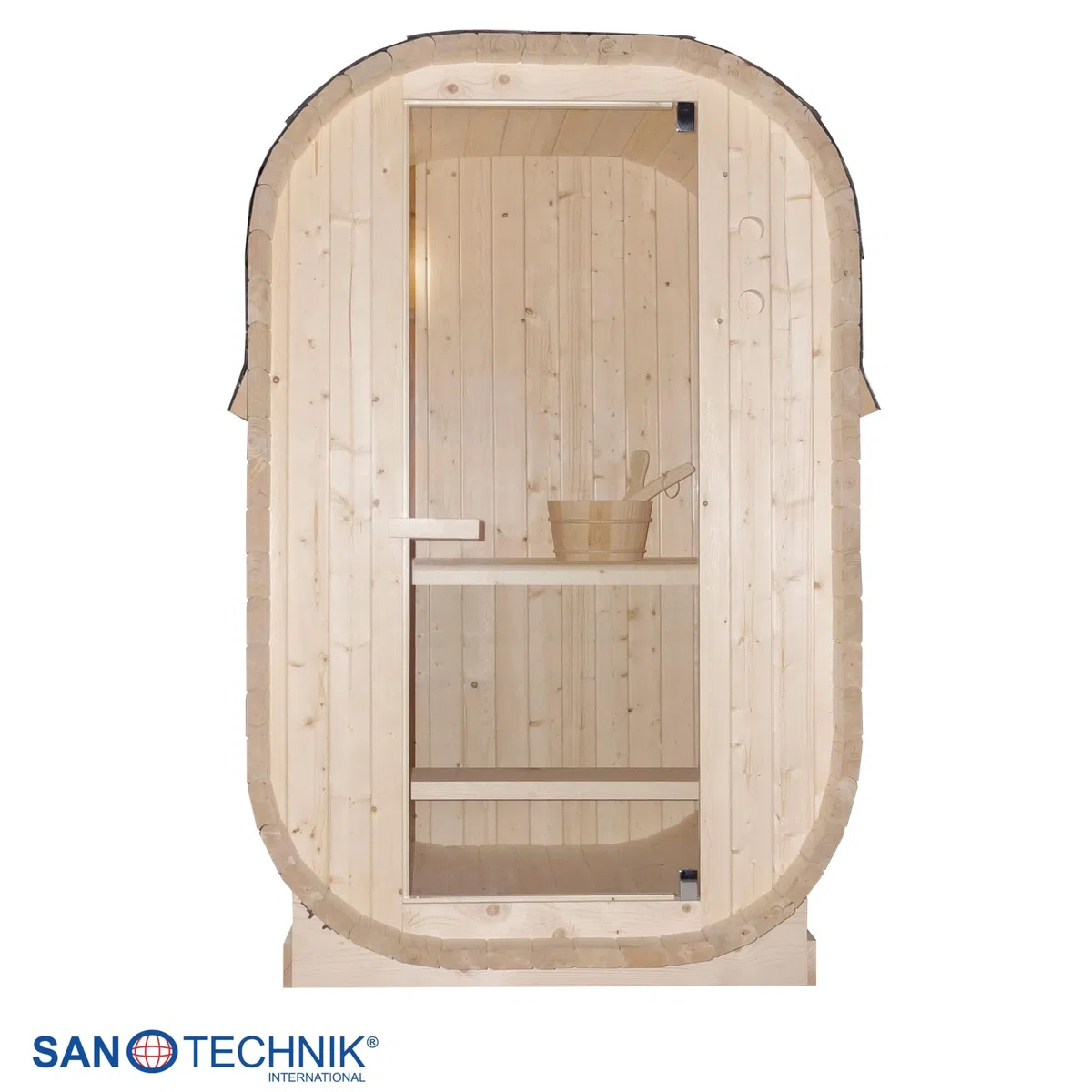 SANOTECHNIK Sauna tonneau d'extérieur Lindholm, 128,2 x 120 x 194 cm, 1-2 personnes, poêle 3,6 kW