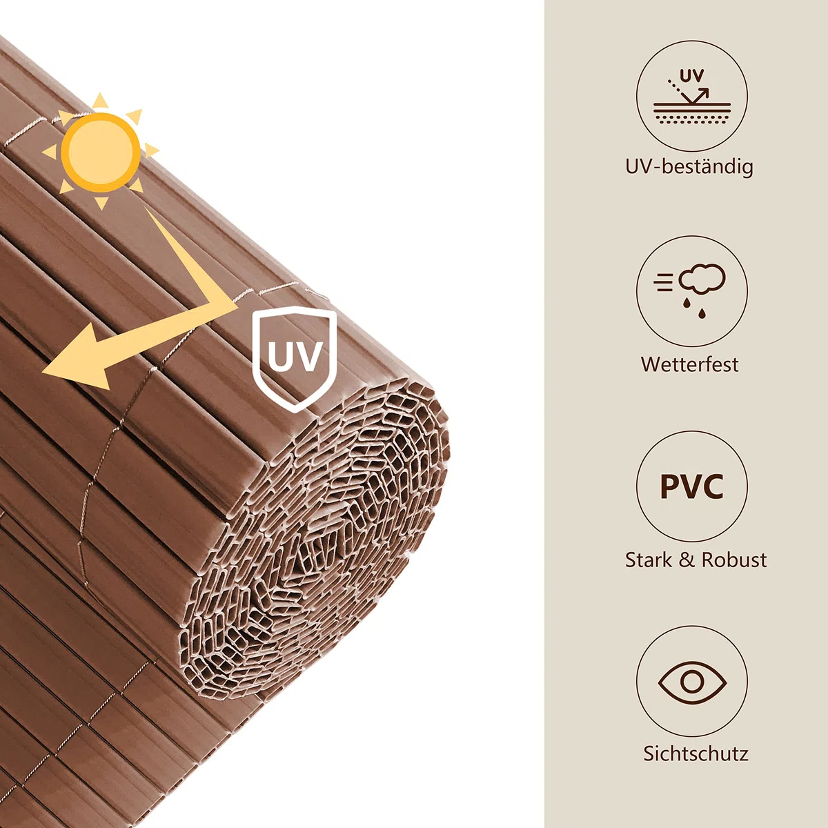 Ribelli PVC Brise-vue pour Terrasse Balcon Jardin Clôture Pare-soleil Coupe-vent, Couleur:brun, articles:Tapis de protection de la vie privée en PVC, dimension:100 x 500 cm