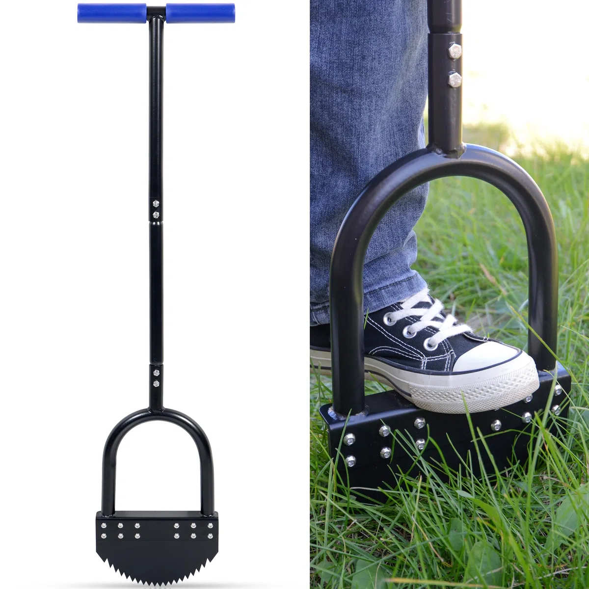 Coupe-Bordures Manuels 104 cm à Lame en Acier au Carbone Poignée Longue en Caoutchouc Plateforme Large Résistant à la Rouille Outil d'entretien de Jardin avec Lame en Acier Manganèse à Demi-Lune