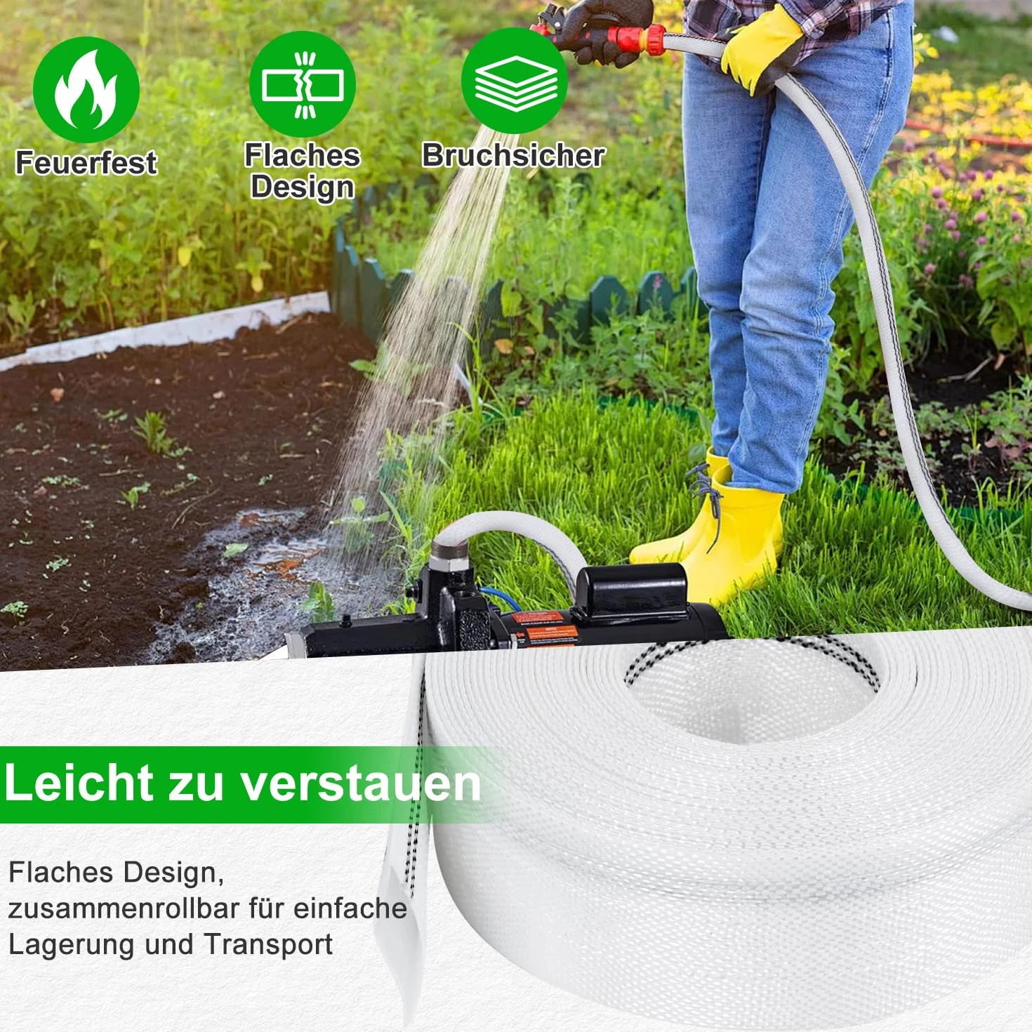 Tuyau Refoulement 1" Plat 25mm 20m 4Clips Pompe Eau Submersible Drainage Irrigation Jardin Piscine