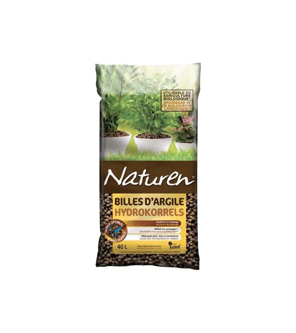 NATUREN FERTILIGENE NATGIL - Billes d'argile UAB 40 L - Améliore Le Drainage - Réduit Les arrosages - Protège Les Racines du Gel - Idéal pour Pots, bacs et jardinières - Billes de Calibre 4-16 mm