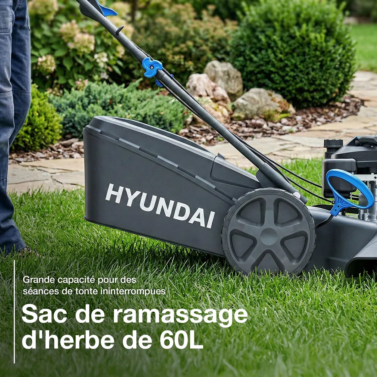 Hyundai Tondeuse à Gazon Thermique Autotractée Noire 51 cm, Moteur 196 cm3 5,5 CV 4 Temps, Bac 60 L, Coupe 4-en-1 Mulching, Garantie 3 Ans - HYM20200SPX