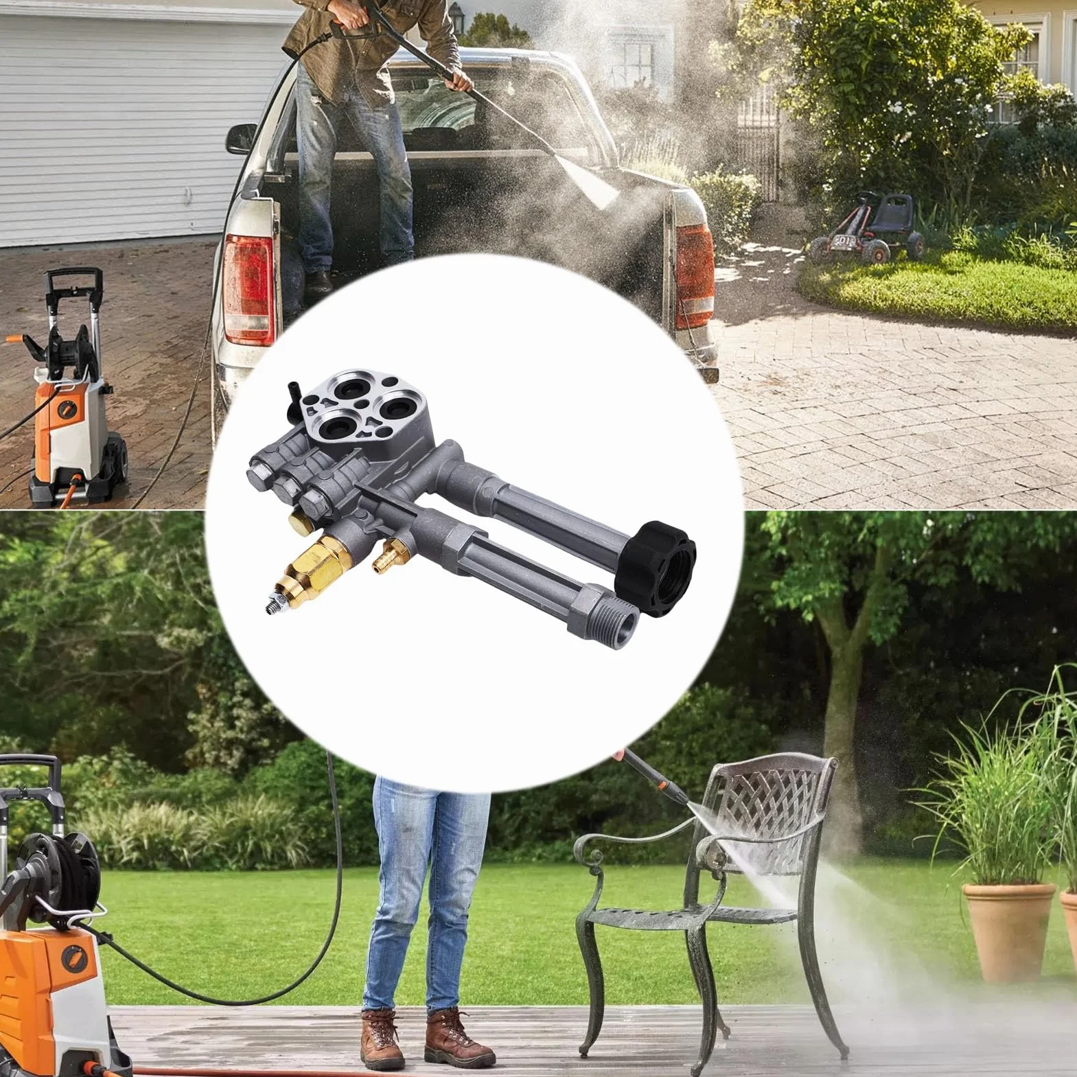 Tbest Tête de Pompe de Nettoyeur Haute Pression, Ensemble de Remplacement en Aluminium, Mise à Niveau pour Pompes AR42518 Troy Bilt SRMW, Meilleure qualité, Kit de Puissance élevé