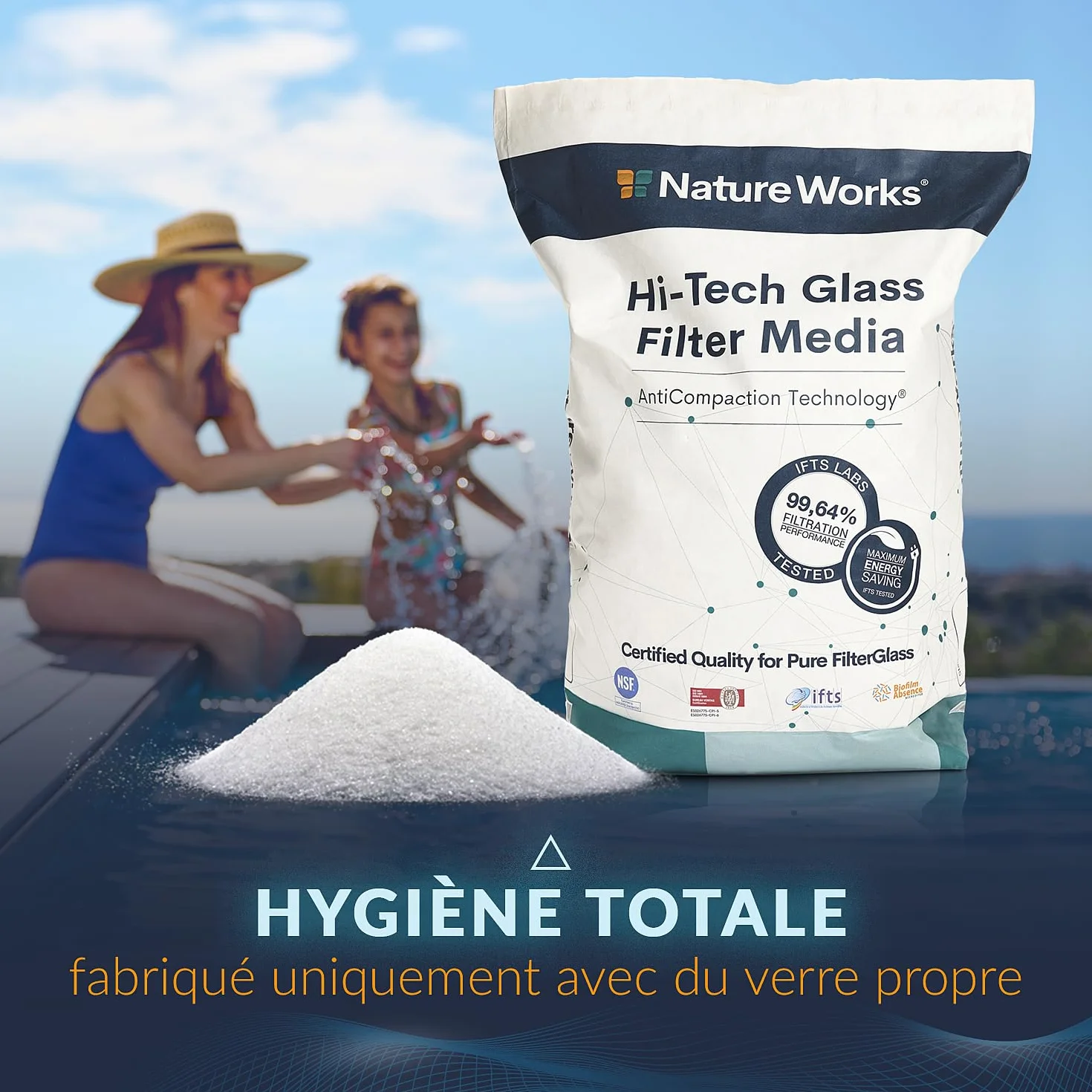 NATURE WORKS Hi-Tech Sable en verre fitrant pour piscine 20 kg