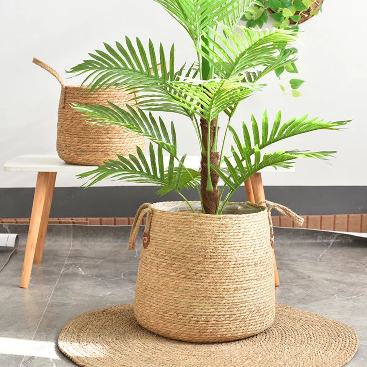 Pots de fleurs pour l’intérieur, paniers de plantation en paille tressée pour le linge et les plantes (grand)