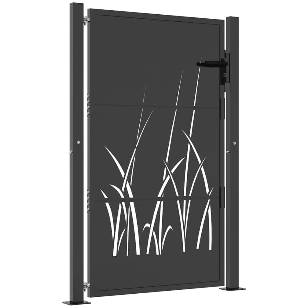 vidaXL Portail de Jardin, Portillon de Patio, Barrière de Sécurité, Porte d'Extérieure Terrasse, Anthracite 100x125 cm Acier Conception d'herbe
