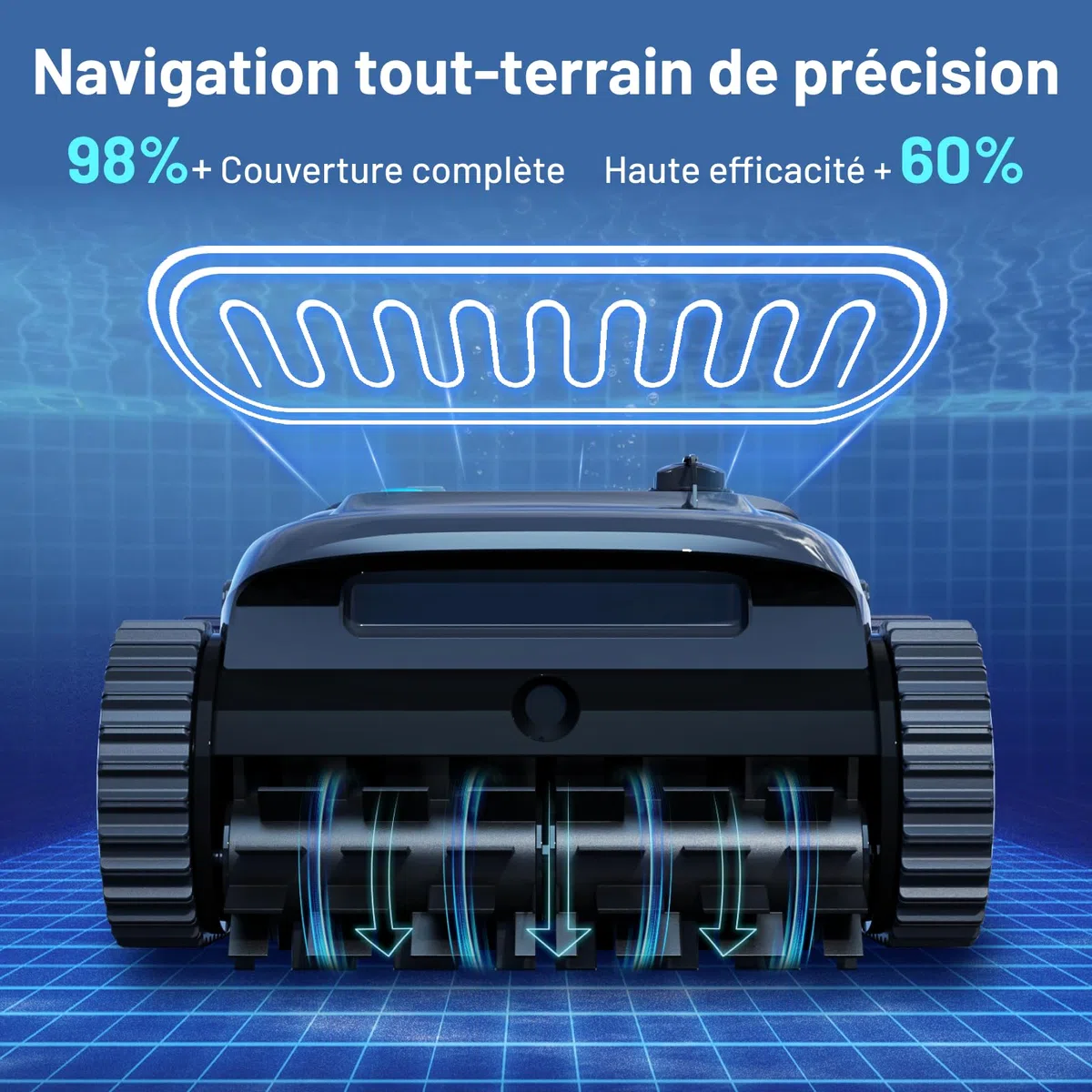 VONKO W10 P10 Robot Piscine sans Fil, Aspirateur Piscine avec Navigation IA, Nettoyage Fond/Parois/Ligne d’Eau, 180 Min d’Autonomie, pour Piscines Jusqu’à 200 m², Bleu Roi
