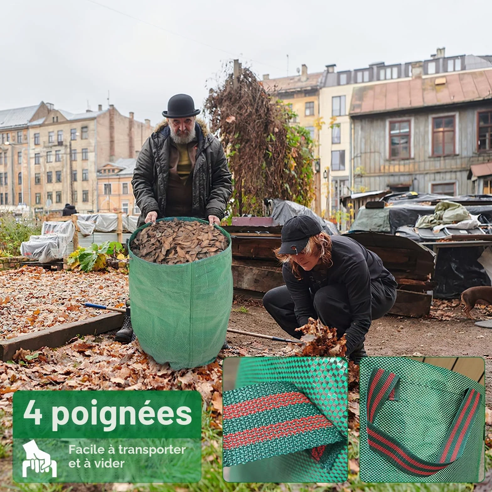 Sacs de Jardin Indéchirables 272L Autoportant Big Bag avec Poignées Étanche Pliable 150 g/m²