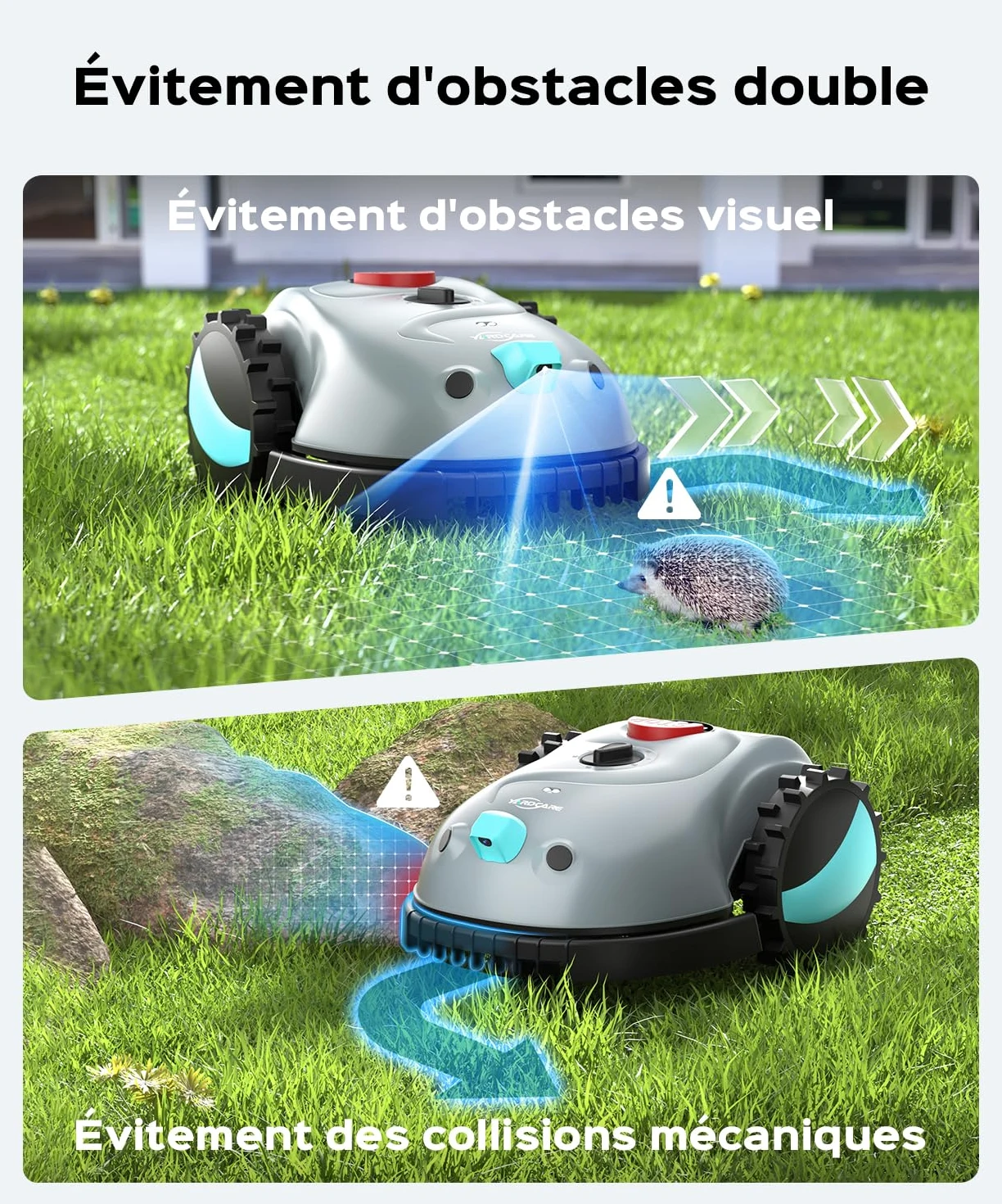 YARDCARE V100 Robot Tondeuse sans Fil Périphérique avec Navigation Visuelle, Détection d'obstacles 150, Robot Tondeuse Gazon avec Batterie(4Ah), Bandemagnétique, Lames de Rechange
