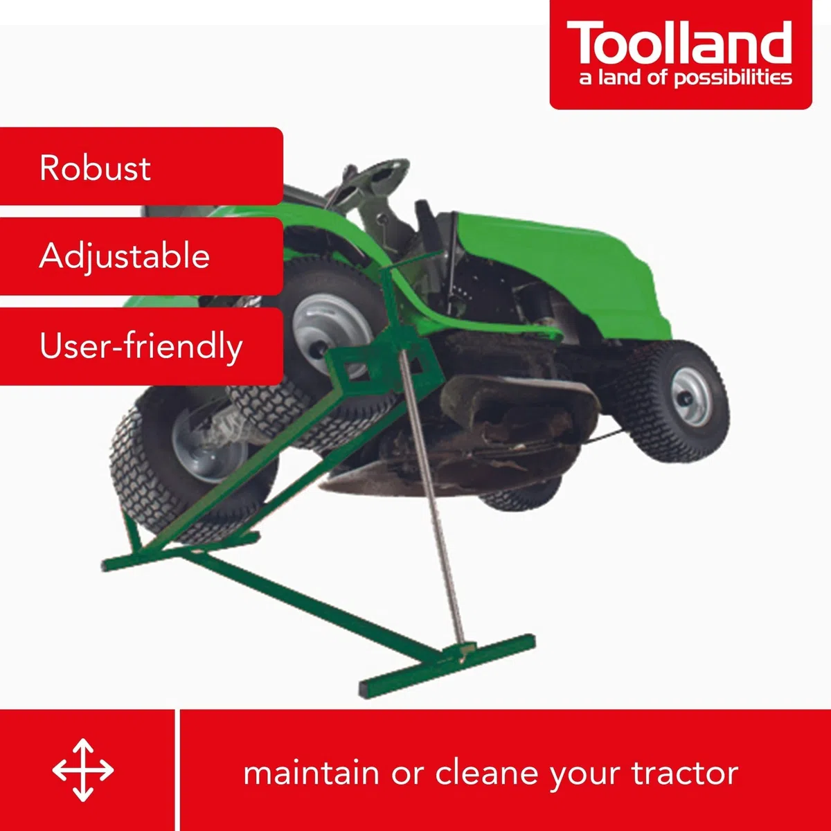 Toolland Lève-Tracteur pour Tondeuse à Gazon, Dispositif de Levage autoporteur, lève Tondeuse télescopique, cric pour Tondeuse autoporteur, manivelle, inclinable, Hauteur 79 cm, Vert, 400 kg