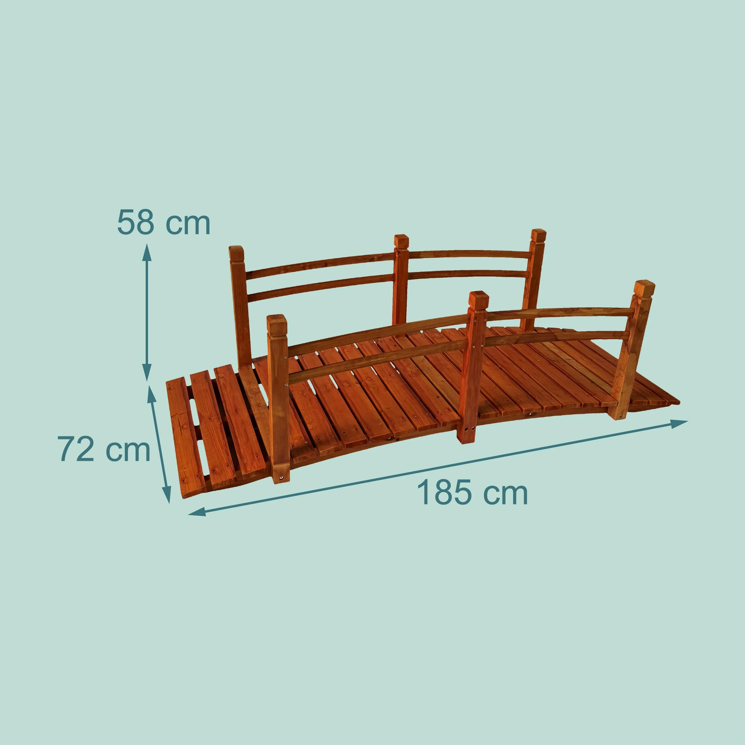 Pont de Jardin Relaxdays, Pont en Bois avec Garde-Corps, Sapin, pour Bassin, HxLxP: 58 x 185 x 72 cm, 200 kg, Orange