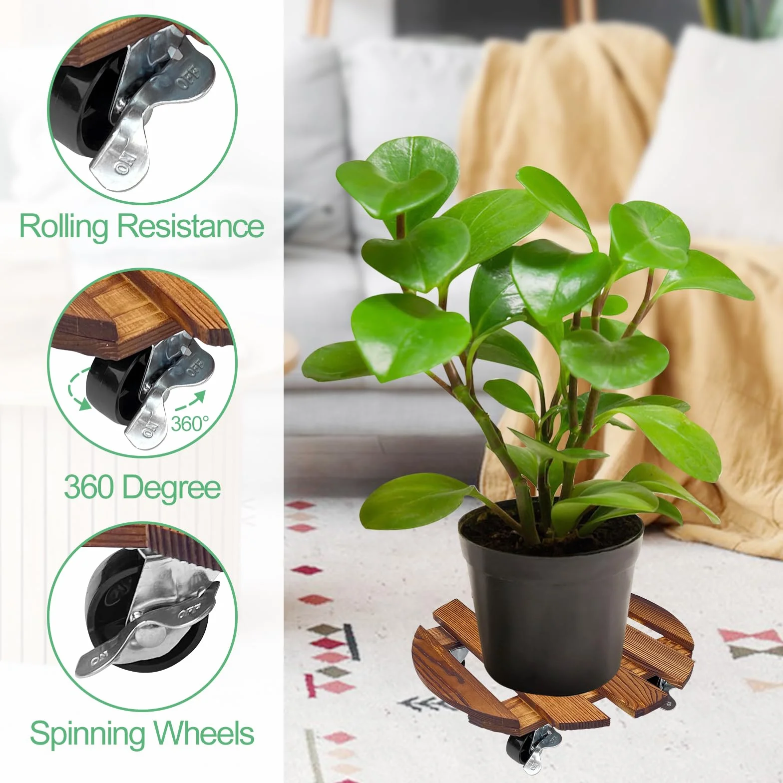 Lixiluxia Porte Plante à roulettes, Support Plante Exterieur Bois Massif, Capacité Charge 80kg