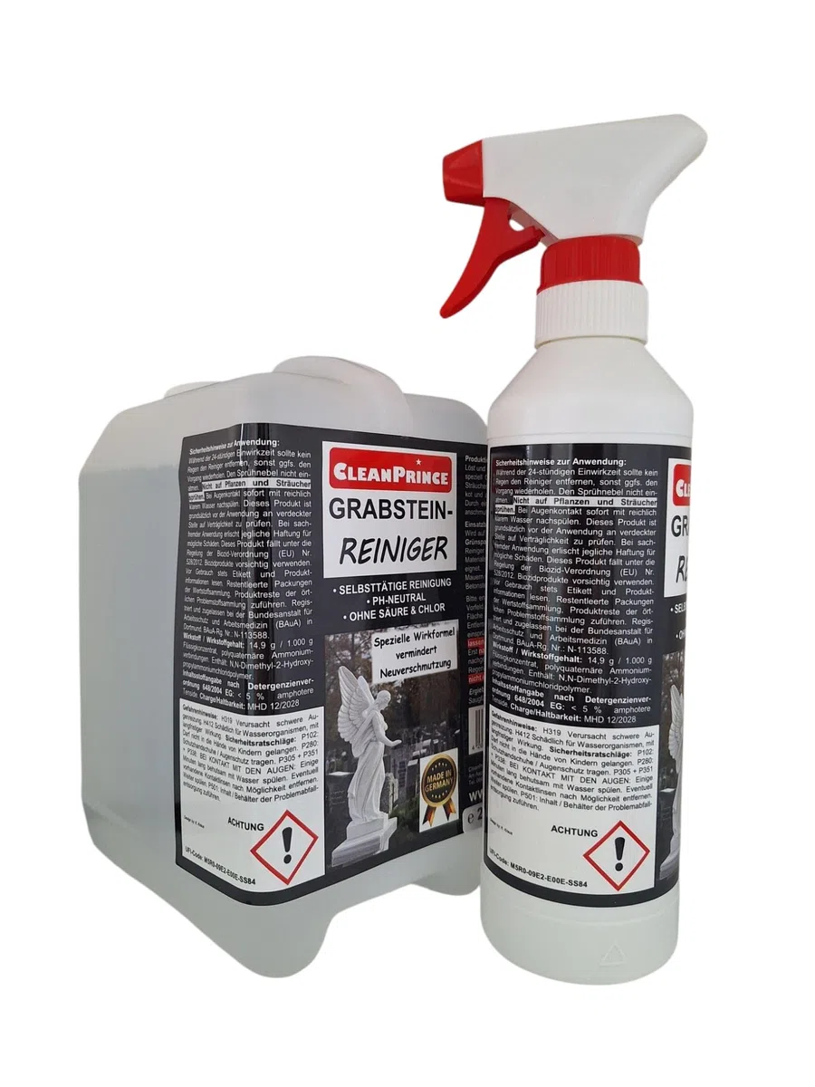 Cleanprince Nettoyant de Pierre Tombale Tombe 2.500 ML 2,5 Litre Anti Mousses Dissolvant Algues Naturelle Fientes D'Oiseaux Nettoyeur Produit Vert De Gris Nettoyage Tombale Nettoyer Nettoyeur Tombeau