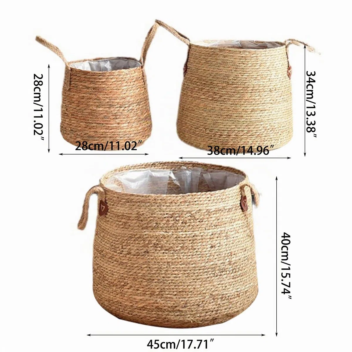 Pots de fleurs pour l’intérieur, paniers de plantation en paille tressée pour le linge et les plantes (grand)
