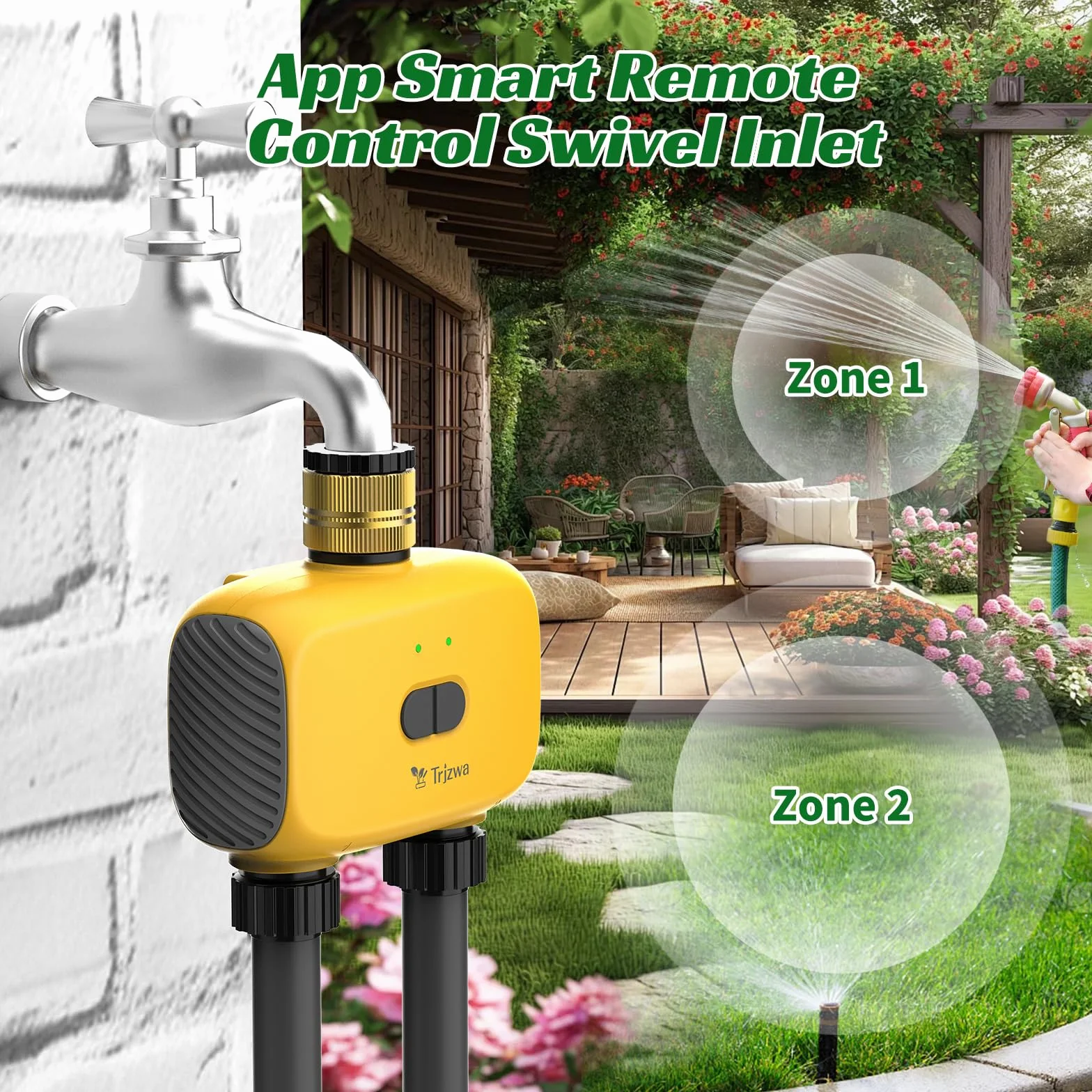 Programmateur Arrosage Automatique WiFi avec 2 Sorties pour Jardin, Pelouse, Programmable Arrosage Automatique de Plein Air,Système D'irrigation Intelligent avec WiFi Hub,Retardement de Pluie