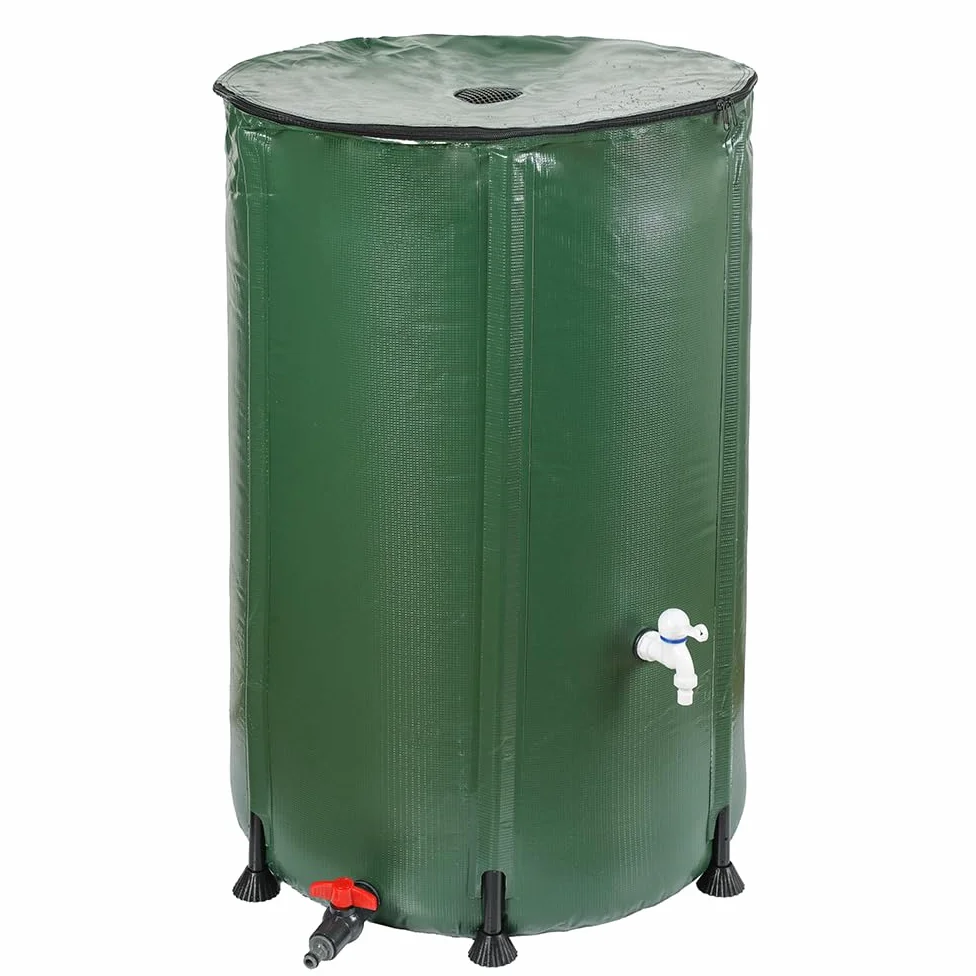 TERRE JARDIN - Réservoir Récupérateur Eau de Pluie, 500 L - Cuve Eau de Pluie, Pliable, en PVC Armée - Réservoir avec Robinet d'Arrêt et Robinet d'Écoullement - 500 litres - Vert