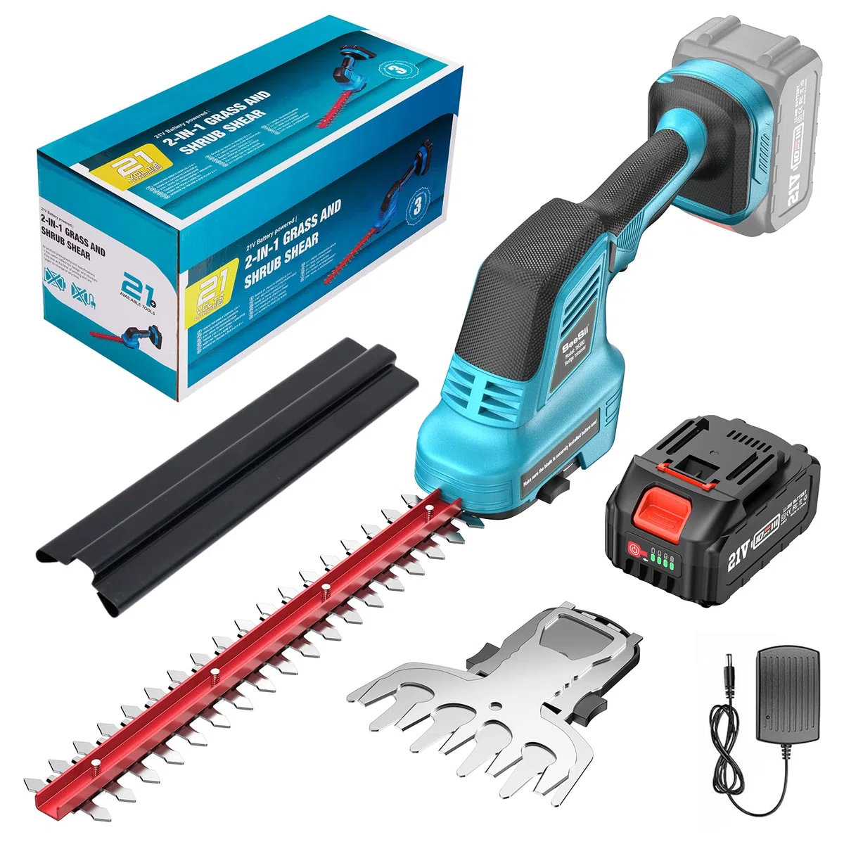 SEESII Taille-Haie à Batterie, 2 en 1 Taille-Haie Électrique sans Fil avec 1x4000mAh Batterie, Longueur de Coupe 30cm & 15cm, Fourreau de Protection, pour Haies, Rameaux Fins, Pelouses