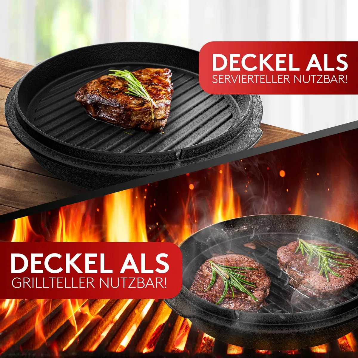L'Original BBQ Dutch Oven 10,8 L Set avec Support et Couvercle 2,2 L Double Fonction Poêle à Griller