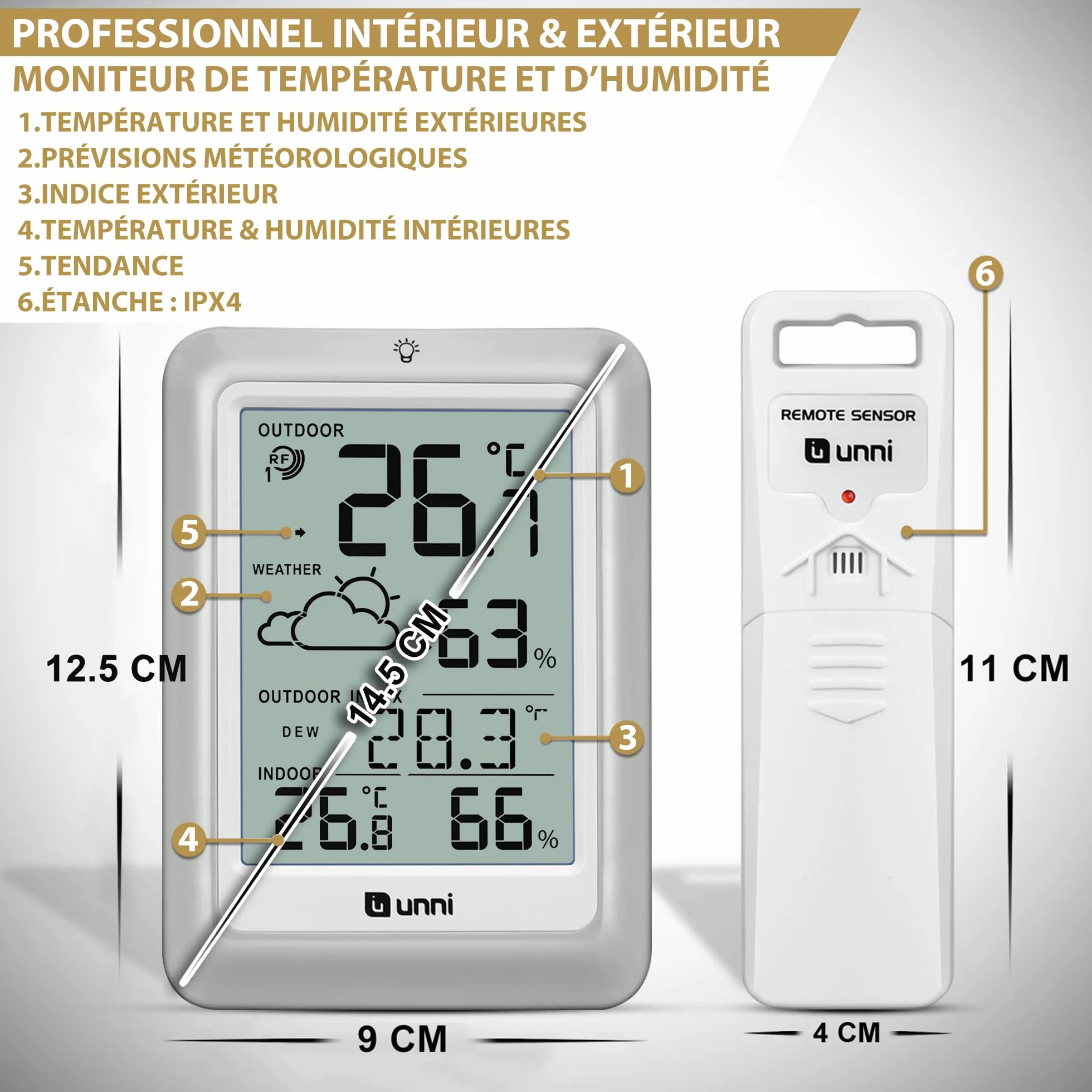 Station Météo Sans Fil Numérique Thermomètre Hygromètre Intérieur Extérieur avec Capteur 100m