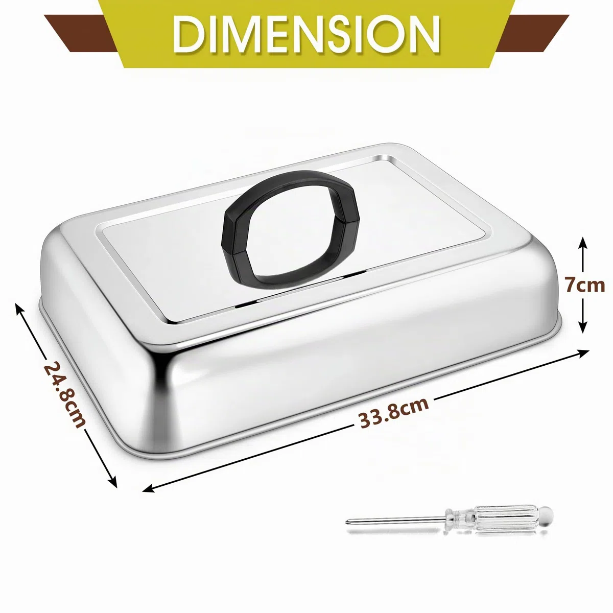 Herogo Lot de 2 bombes de cuisson rectangulaires en acier inoxydable avec poignée résistante à la chaleur, idéales pour barbecue, grill à dessus plat, passe au lave-vaisselle, Argenté.