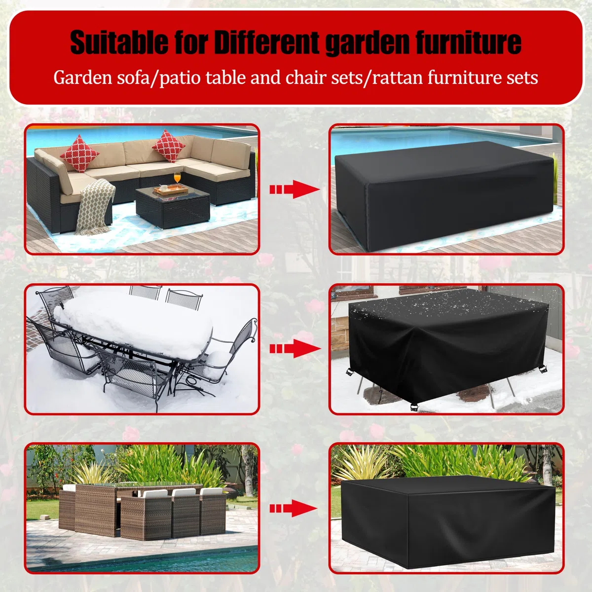 Housse de Protection Salon de Jardin 200x125x105 cm | Bâche pour Meubles et Table Extérieure Imperméable | Tissu Oxford 420D Robuste avec Cordon de Serrage, Noir