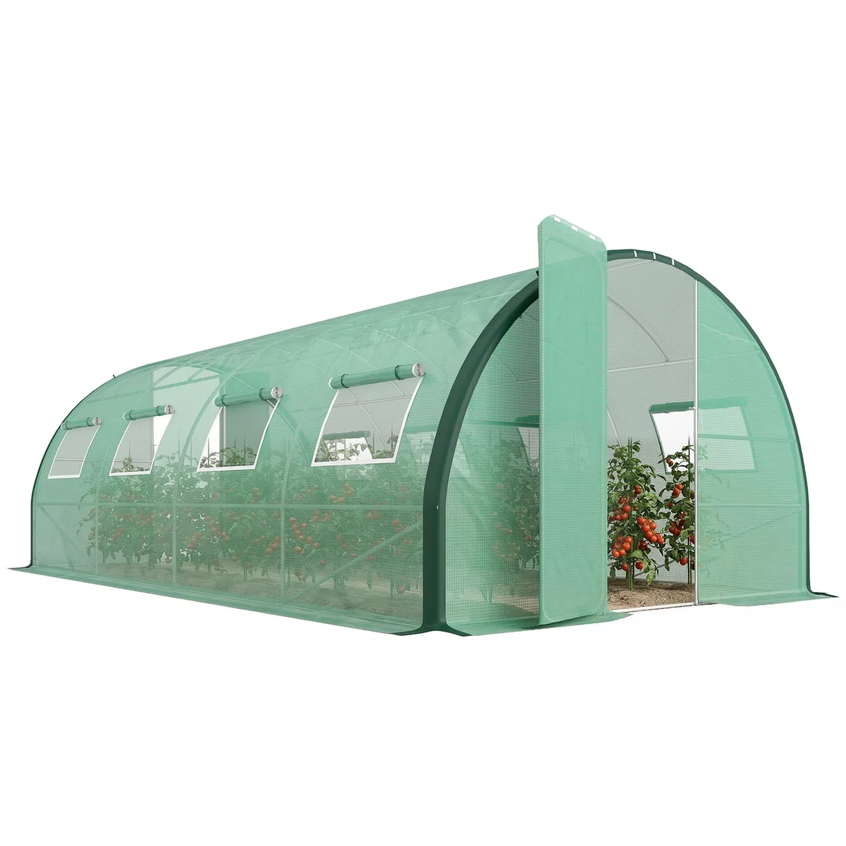 Outsunny Serre Tunnel de Jardin 18m² 600x300x200cm avec Portes et Fenêtres Moustiquaires PE Haute Densité 140g/m² Vert