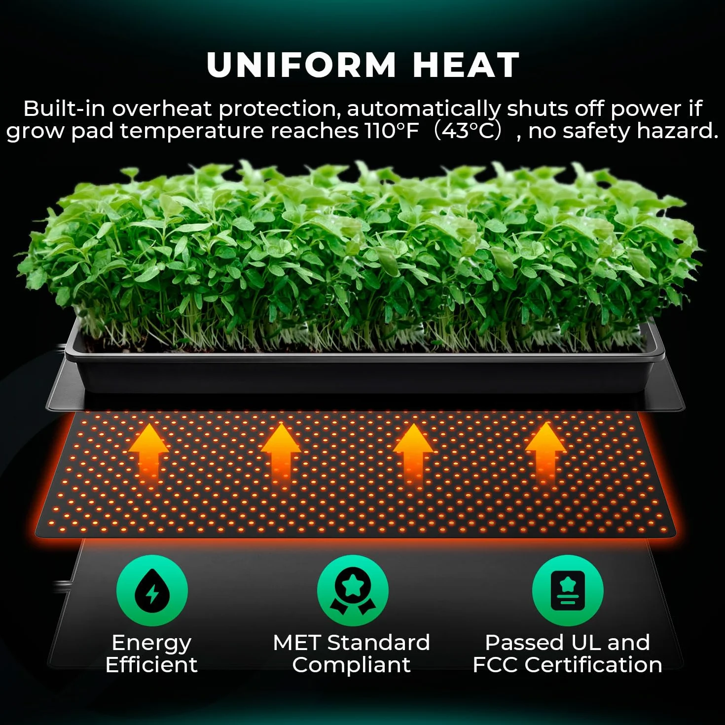 MARS HYDRO Tapis chauffant pour plantes avec thermostat pour jardin terrarium, tapis thermique pour semis germination et amphibiens reptiles -48" x 20,75"