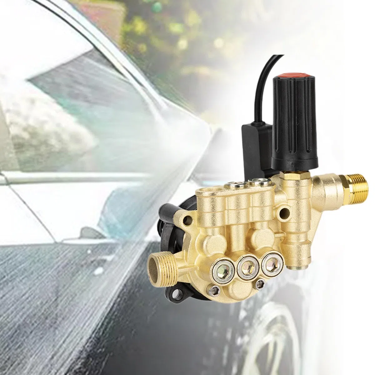 Tête de Pompe pour Lave-Auto, tête de Pompe pour Nettoyeur Haute Pression, tête de Pompe réglable à 12 Pistons pour Automobile, véhicules, Nettoyage