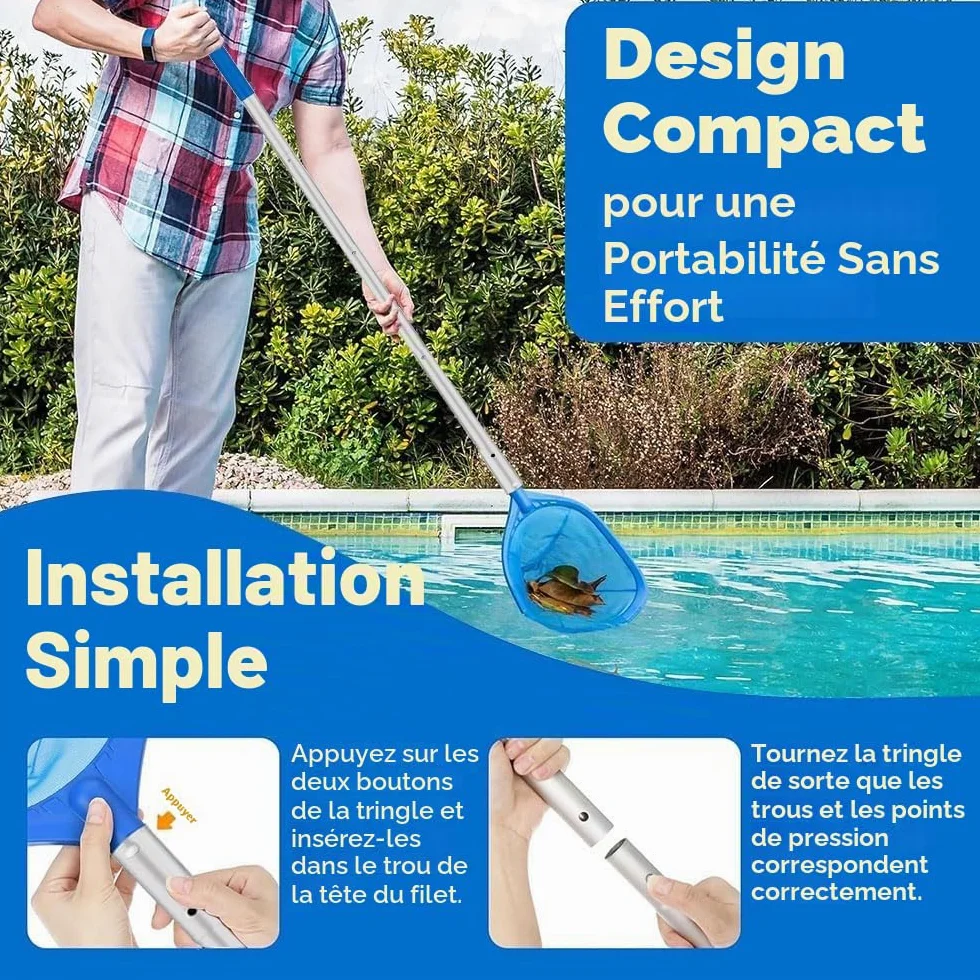Epuisette Piscine avec Manche Telescopique 187cm, Maille Extra Fine, Brosse Piscine, Kit Nettoyage