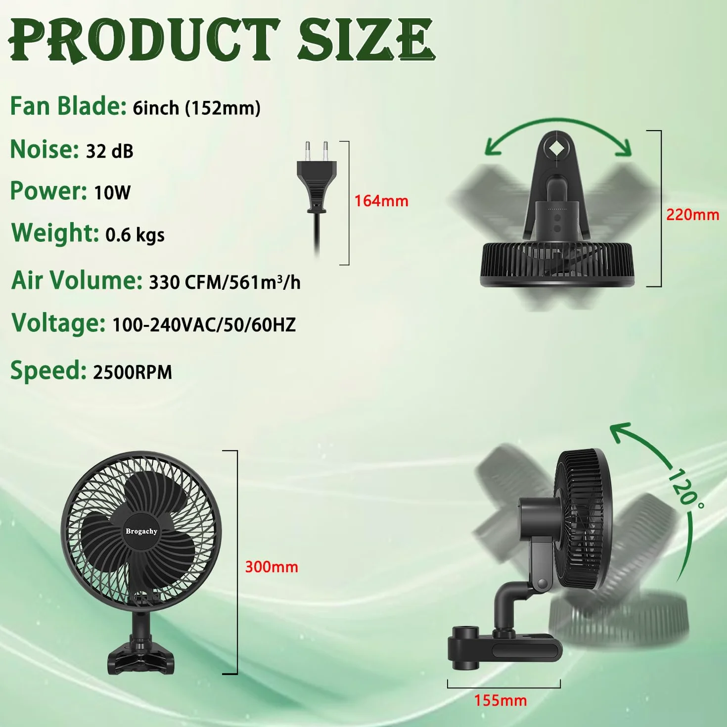 10W Ventilateur de Culture avec Clip, 10 Vitesses, Automatic Oscillation Moteur EC triphasé, Ventilateur de Culture oscillant Clip-on pour Tente 10W Clip Fan Grow Tent.
