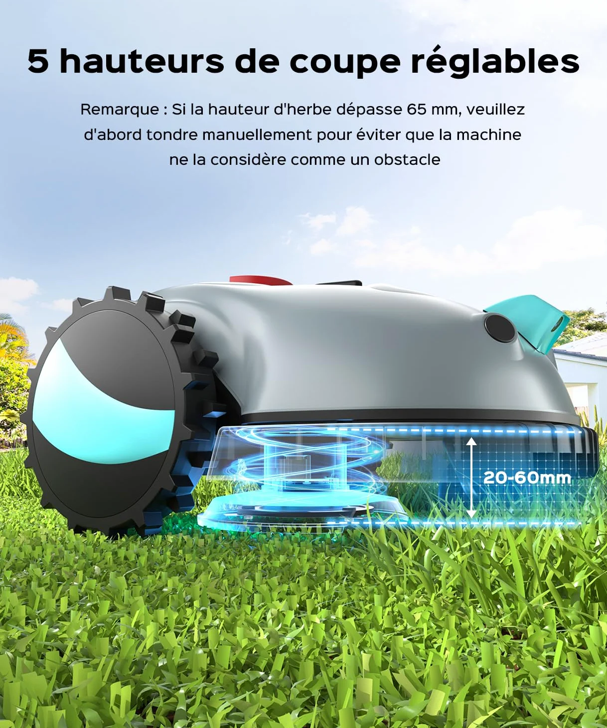 YARDCARE V100 Robot Tondeuse sans Fil Périphérique avec Navigation Visuelle, Détection d'obstacles 150, Robot Tondeuse Gazon avec Batterie(4Ah), Bandemagnétique, Lames de Rechange