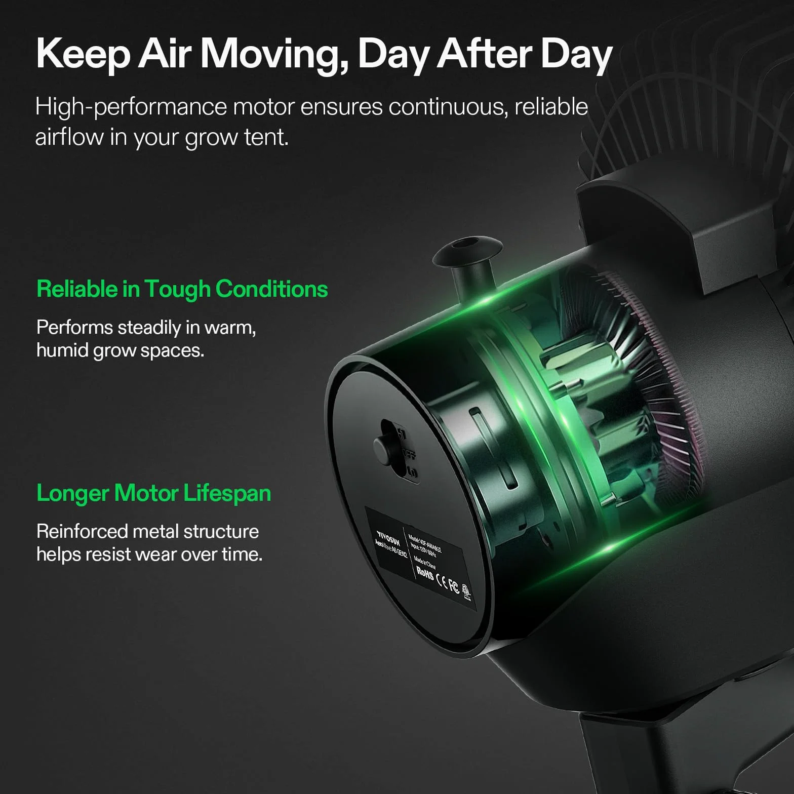 VIVOSUN AeroWave A6 Ventilateur à Clip 150 mm, Oscillation Automatique, Silencieux et Puissant, Pince Stable Antidérapante, Ventilateur de Circulation pour Tente de Culture et Hydroponie, Lot de 2
