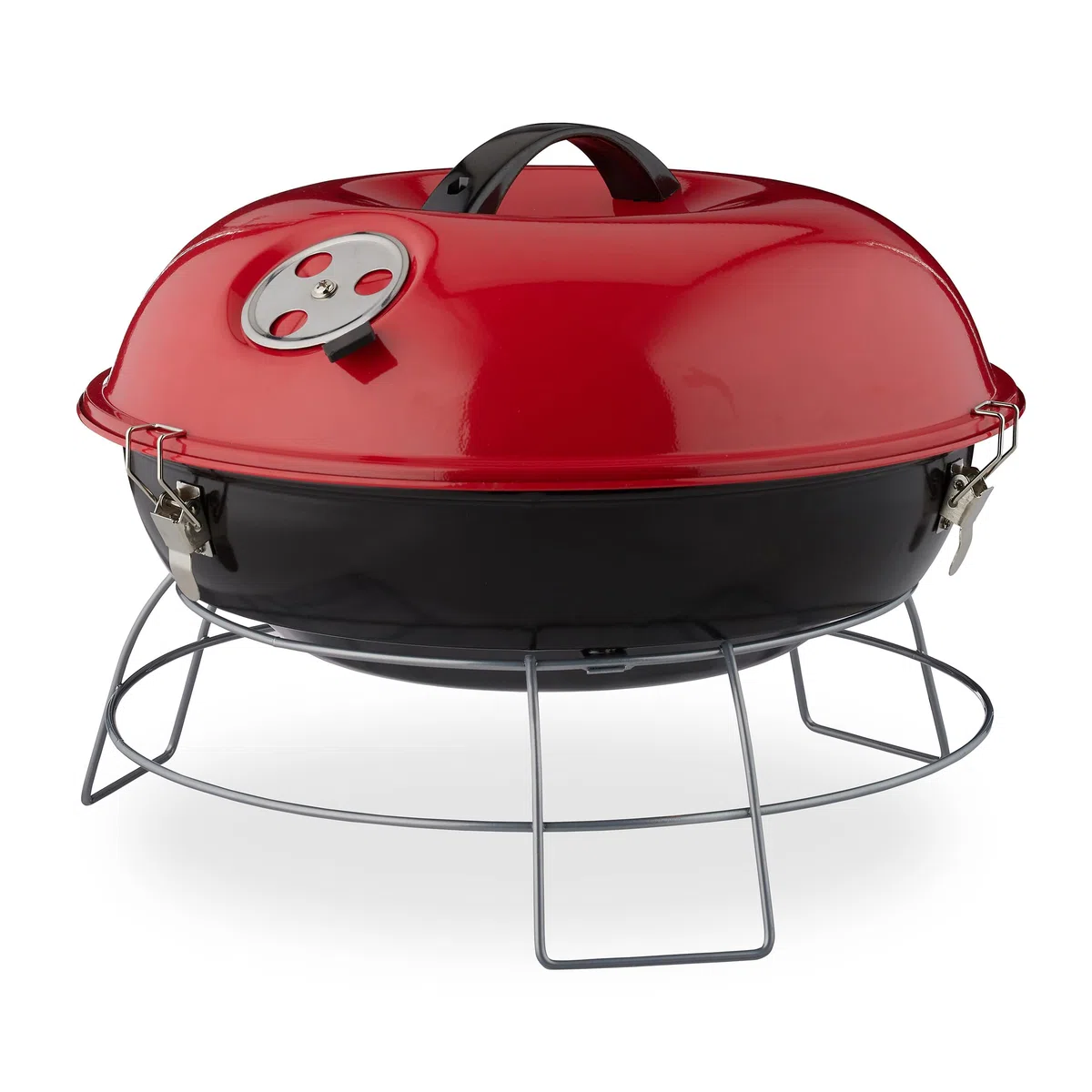 Relaxdays Rouge Barbecue Rond, Portable, Couvercle, Pique Nique, Grosse Surface de Cuisson,Charbon de Bois d.36 cm