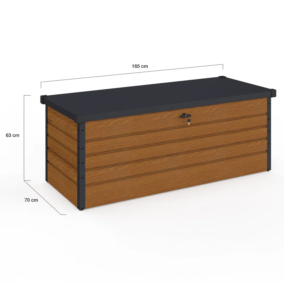 IDMarket - Coffre de rangement métal verrouillable effet bois et gris pour jardin 600L 165x70x63 cm