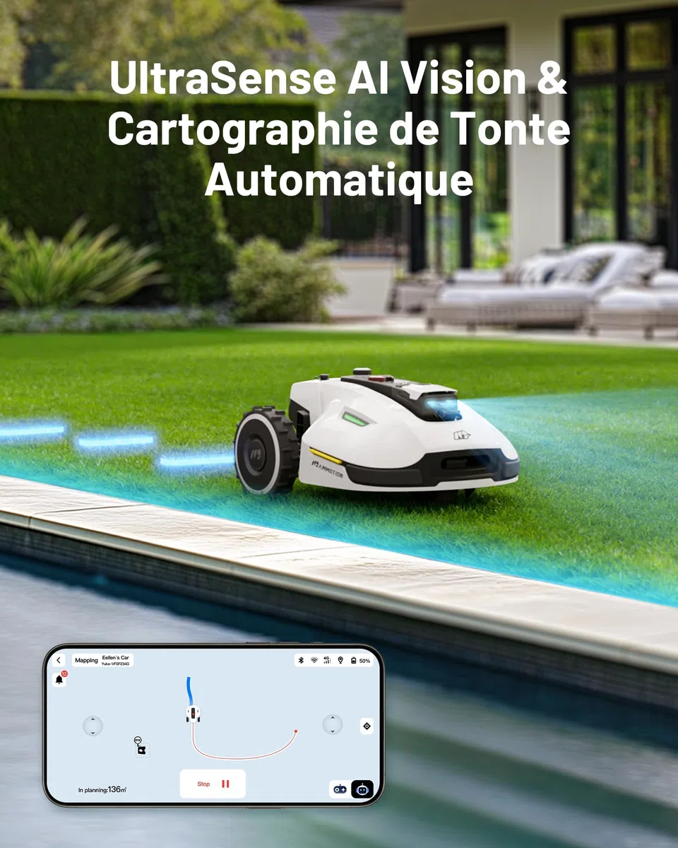 MAMMOTION YUKA 2000 Robot Tondeuse sans Fil Périphérique, NetRTK+Vision, Aucune Antenne RTK Requise, Recommandé 2000 m², Max. 2400 m², Pelouse Semblable à Un Tapis, Disque de Coupe Double, Module 4G