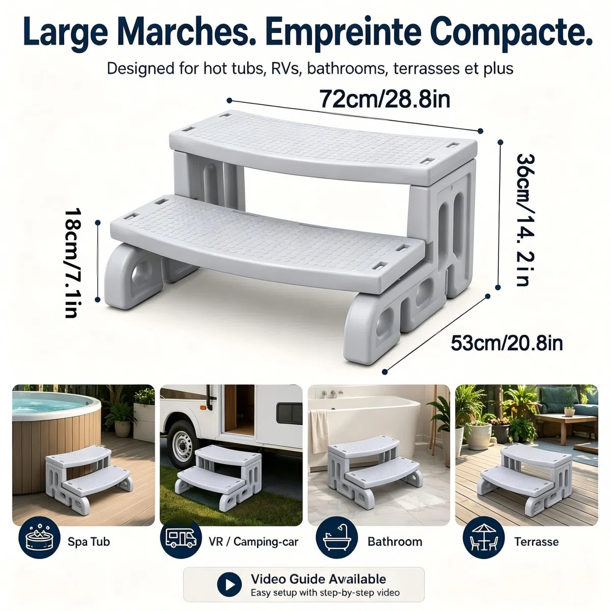Whirlpool Escalier à 2 marches antidérapant Portable Universel en Plastique pour l'extérieur
