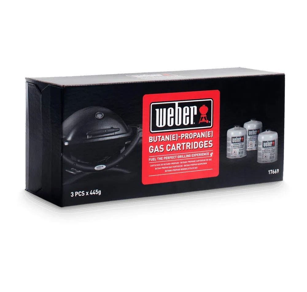 Weber Cartouches de gaz/Pack de 3 Cartouches Butane-Propane pour barbecues Portables, autonomie Longue durée, 3 x 445 g