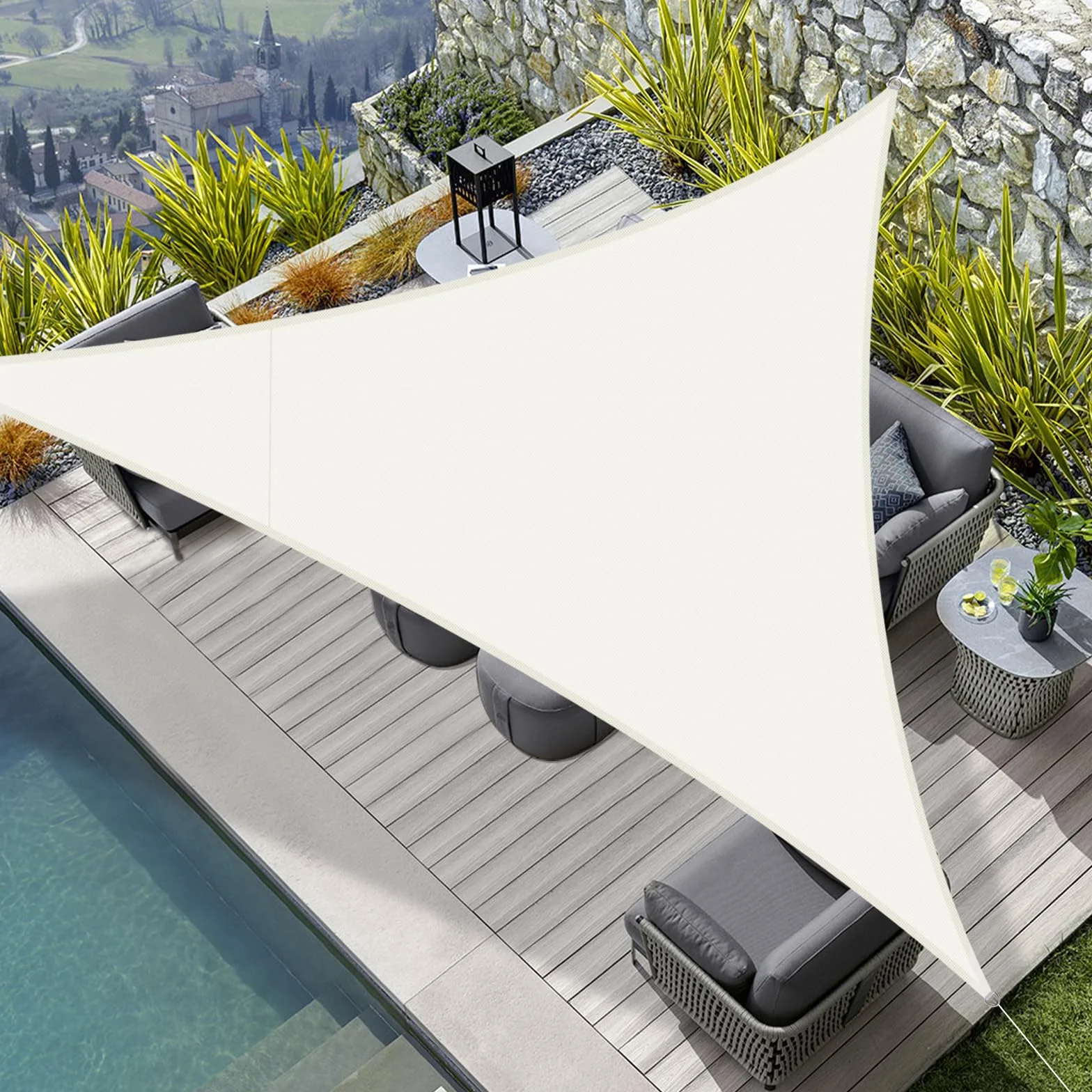 Voile d'ombrage Triangulaire Imperméable 3x3x3m 160 g/m² Protection UV 95% Beige